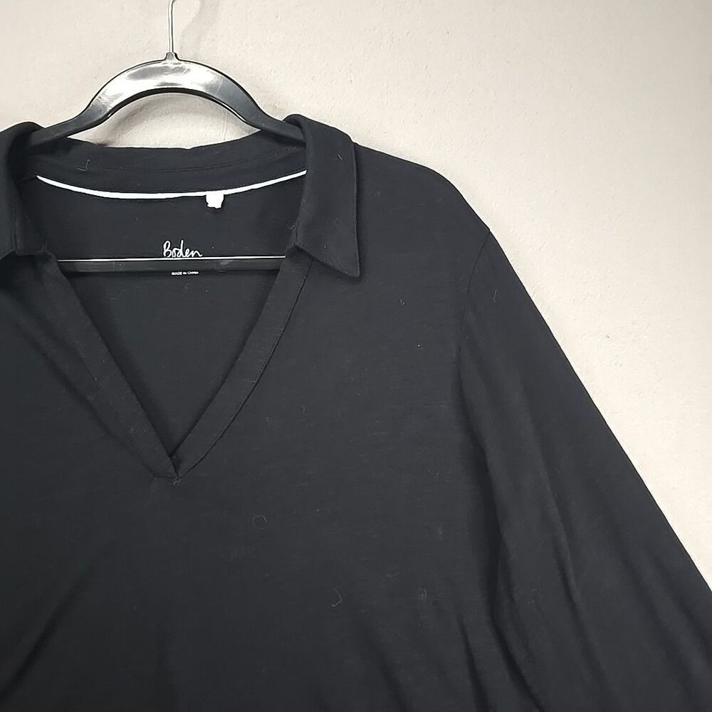 Boden Long Sleeve VNeck Polo 100 Cotton Womens sz XL Black JO824